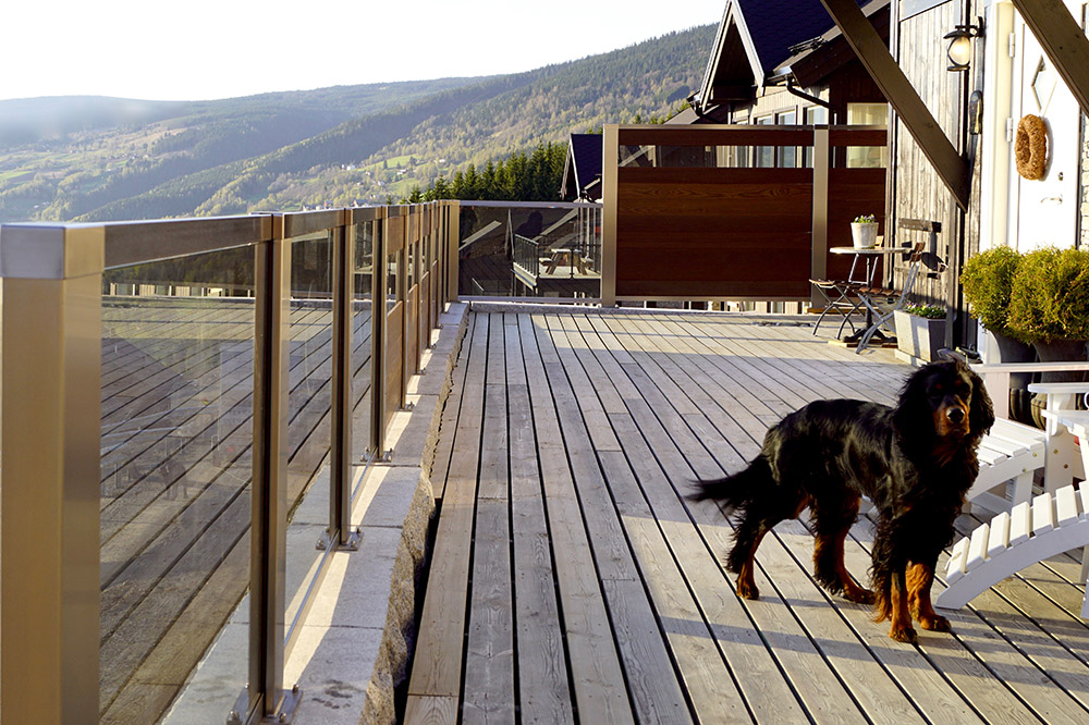 Glassrekkverk i design Sonate En med sorter glass